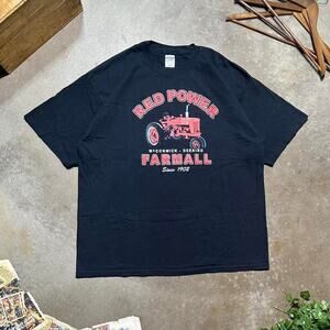Vintage Y2K Farmall Red Power Tractor Tee Black Red Farming Mens 2XL Shirt 2000s